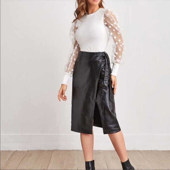 Sheer mesh polka dot sleeve long sleeve top black - Picture 6 of 12